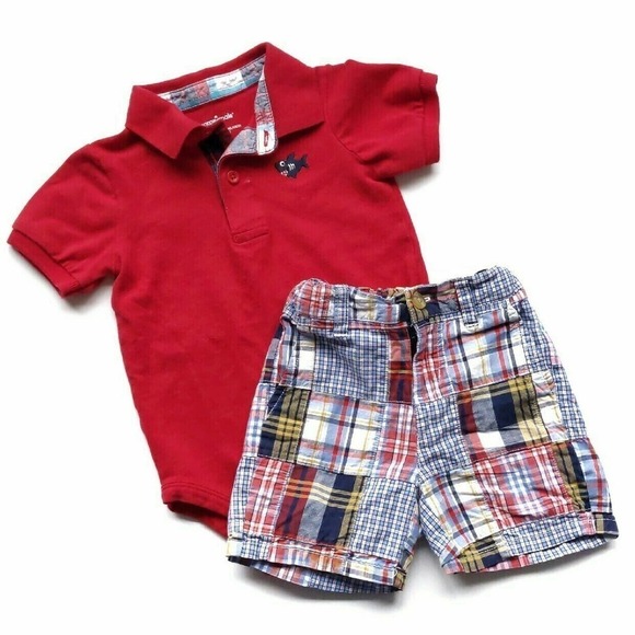 J&J Bundle Red, White, & Blue 24m Plaid Shorts & Polo - Picture 1 of 5